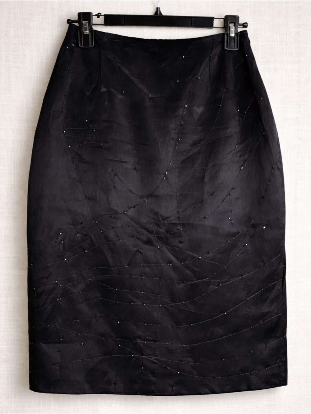 Allison Taylor Black Silk Beaded Skirt Size 6 Y2K Midi Pencil NWT